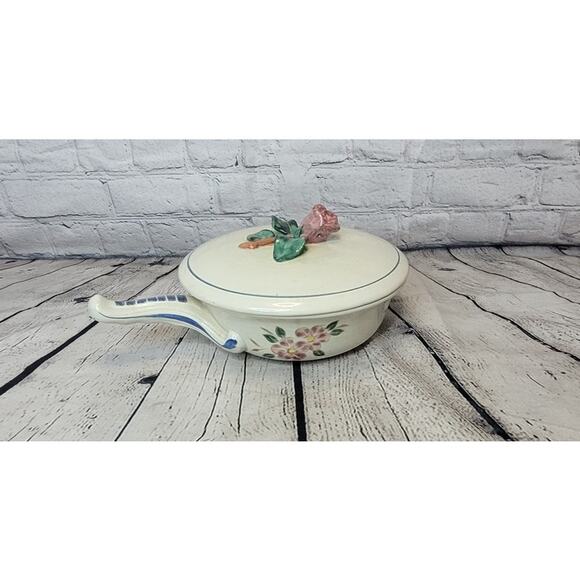 Vintage Red Wing Pottery Hand Painted Casserole with Lid Floral design - Picture 1 of 9